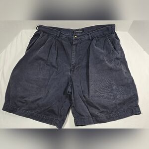 VINTAGE 90s Structure Men's Pleated 8" Chino Shorts Size 36 Preppy Navy Blue